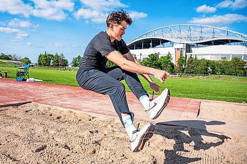 NIC ADAM / FREE PRESS
Daxx Turner pictured practicing triple jump at the University of Manitoba track stadium Wednesday afternoon.
240717 - Wednesday, July 17, 2024.

Reporter:
