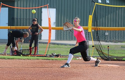 Under-15 Brandon Heat first and third baseman Elli Pomehichuk said the team's pitching is one of its strengths. (Perry Bergson/The Brandon Sun)
July 25, 2024