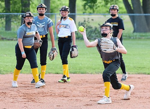 Ellena Hermenegildo of the under-11 Brandon Heat makes a throw at Steve Clark Field during a practice. (Perry Bergson/The Brandon Sun)
July 23, 2024