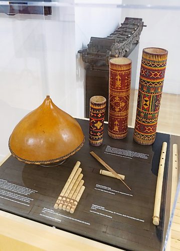 MIKE DEAL / FREE PRESS
(Clockwise from left) This display contains a Tabungaw (gourd hat), Lakub (a container used for tobacco), Tongali (nose flute), Kubing (mouth/jaw harp), and a Diwas (pan flute).
The Lupa ay Buhay | Land is Life, exhibition showcasing Filipino culture through its rich craft traditions. The exhibit will be on display August 28, 2024 at the Shirley Richardson Craft Gallery on 329 Cumberland Avenue.
240717 - Wednesday, July 17, 2024.