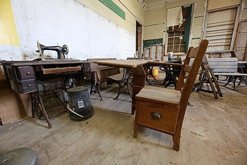 A period student desk sits in one of the classrooms awaiting restoration in the former Rapid City School building. (Matt Goerzen/The Brandon Sun). 