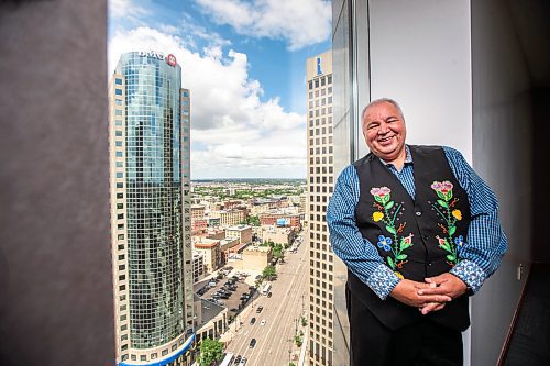 MIKAELA MACKENZIE / FREE PRESS

David Chartrand, president of the Manitoba Mtis Federation, at 333 Main St. on Wednesday, July 17, 2024. The MMF bought the two Bell MTS branded towers (and a parking lot) in downtown Winnipeg near Portage &amp; Main. 

For Gabby story.

