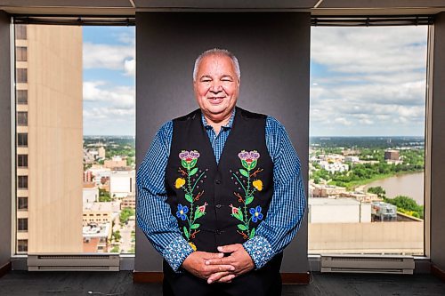 MIKAELA MACKENZIE / FREE PRESS

David Chartrand, president of the Manitoba Mtis Federation, at 333 Main St. on Wednesday, July 17, 2024. The MMF bought the two Bell MTS branded towers (and a parking lot) in downtown Winnipeg near Portage &amp; Main. 

For Gabby story.

