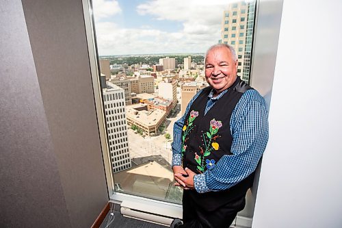 MIKAELA MACKENZIE / FREE PRESS

David Chartrand, president of the Manitoba Mtis Federation, at 333 Main St. on Wednesday, July 17, 2024. The MMF bought the two Bell MTS branded towers (and a parking lot) in downtown Winnipeg near Portage &amp; Main. 

For Gabby story.

