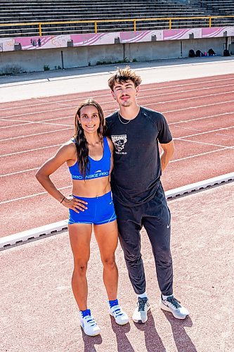 NIC ADAM / FREE PRESS
Madisson Lawrence (left) and Daxx Turner pictured at the University of Manitoba track stadium Wednesday afternoon.
240717 - Wednesday, July 17, 2024.

Reporter:
