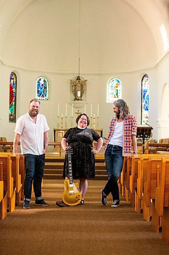 MIKAELA MACKENZIE / FREE PRESS

Joey Landreth (left), reverend Lauren Schoeck, and Dave Landreth in the sanctuary of St. Michael and All Angels&#x560;Anglican Church on Thursday, July 18, 2024. Bros Landreth music fan Mark Chipman purchased the church to give the group studio space and a home for their record label music management company (the church congregation will also continue to worship there). 

For Tyler story.