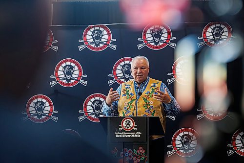 MIKE DEAL / FREE PRESS
MMF President David Chartrand, speaks during the announcement that the Manitoba M&#xe9;tis Federation (MMF), the National Government of the Red River M&#xe9;tis have made a major property acquisition in downtown Winnipeg &#x2013; the second investment of this nature in less than a year, buying the &#x201c;Bell towers&#x201d; at 333 Main Street and 191 Pioneer Ave.
See Gabrielle Piche story
240718 - Thursday, July 18, 2024.