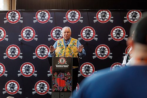 MIKE DEAL / FREE PRESS
MMF President David Chartrand, speaks during the announcement that the Manitoba M&#xe9;tis Federation (MMF), the National Government of the Red River M&#xe9;tis have made a major property acquisition in downtown Winnipeg &#x2013; the second investment of this nature in less than a year, buying the &#x201c;Bell towers&#x201d; at 333 Main Street and 191 Pioneer Ave.
See Gabrielle Piche story
240718 - Thursday, July 18, 2024.