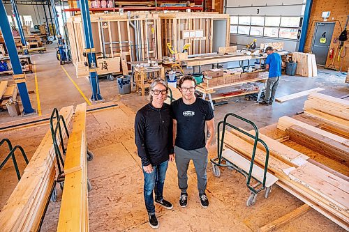 NIC ADAM / FREE PRESS
Ted Geddert (left), founder and president of Holz, pictured in the workshop of his business with his son and general manager Aaron Geddert Thursday morning.
240718 - Thursday, July 18, 2024.

Reporter: Aaron