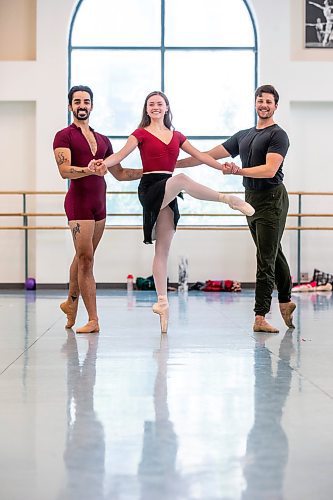 MIKAELA MACKENZIE / FREE PRESS

Royal Winnipeg Ballet dancers Stephan Azulay (left), Amanda Solheim, and Josh Hidson, who have all recieved promotions within the company, on Wednesday, July 17, 2024.

For Jen story.