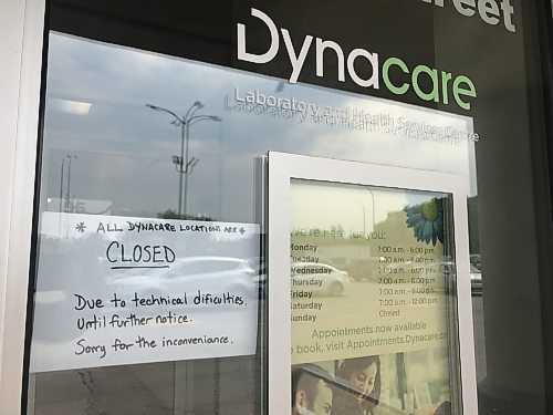 All Dynacare locations in Manitoba, including this one in St. Boniface, are closed due to the IT outage. (Chris Kitching / Free Press)