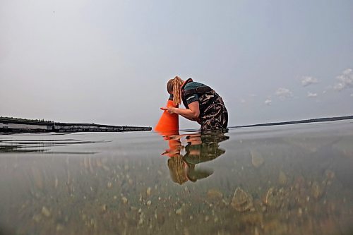 19072024
A Parks Canada employee conducts visual inspections for signs of zebra mussels near the Clear Lake boat cove in Riding Mountain National Park on Friday. Parks Canada announced Friday that they had found evidence of localized zebra mussel infiltration at the boat cove.
(Tim Smith/The Brandon Sun)
