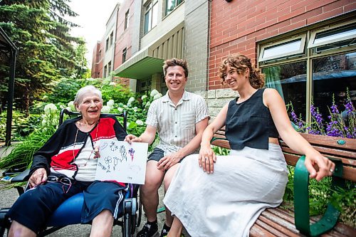 MIKAELA MACKENZIE / FREE PRESS

Edith Almadi (left), Toby Gillies, and Natalie Baird, co-collaborators on Don't Let the Sun Catch You Crying (an animated short film screening next weekend at the Gimli Film Festival), at the Misericordia Care Home on Friday, July 19, 2024. 

For Ben Waldman story.