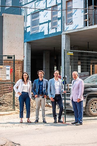 MIKAELA MACKENZIE / FREE PRESS

Sarah Anderson, director of talent management (left), Dan Bockstael, co-president, Nick Bockstael, co-president, and Carmine Militano, CEO, at a Bockstael Construction site at 308 Colony on Friday, July 19, 2024. 

For &#x460;story.