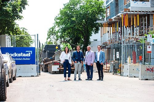 MIKAELA MACKENZIE / FREE PRESS

Sarah Anderson, director of talent management (left), Dan Bockstael, co-president, Carmine Militano, CEO, and Nick Bockstael, co-president, at a Bockstael Construction site at 308 Colony on Friday, July 19, 2024. 

For &#x460;story.