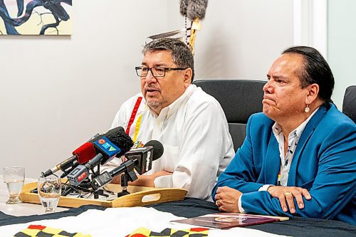 NIC ADAM / FREE PRESS
Chief David Monias of Pimicikamak Cree Nation speaks at a press conference about Nisichawayasihk Cree Nation&#x2019;s Nursing Shortage that forced a Health Care State of Emergency to be Called at the MKO Office Monday morning.
240722 - Monday, July 22, 2024.

Reporter: Jordan