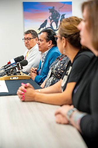 NIC ADAM / FREE PRESS
Grand Chief Garisson Settee of Manitoba Keewatinowi Okimakanak Inc., or MKO, speaks at a press conference about Nisichawayasihk Cree Nation&#x2019;s Nursing Shortage that forced a Health Care State of Emergency to be Called at the MKO Office Monday morning.
240722 - Monday, July 22, 2024.

Reporter: Jordan