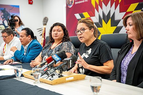 NIC ADAM / FREE PRESS
Nisichawayasihk Cree Nation&#x2019;s Director of Health, Lynda Wright, speaks at a press conference about Nisichawayasihk Cree Nation&#x2019;s Nursing Shortage that forced a Health Care State of Emergency to be Called at the MKO Office Monday morning.
240722 - Monday, July 22, 2024.

Reporter: Jordan