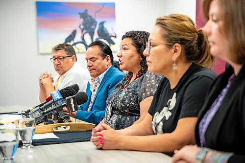 NIC ADAM / FREE PRESS
Chief Angela Levasseur of Nisichawayasihk Cree Nation speaks at a press conference about Nisichawayasihk Cree Nation&#x2019;s Nursing Shortage that forced a Health Care State of Emergency to be Called at the MKO Office Monday morning.
240722 - Monday, July 22, 2024.

Reporter: Jordan