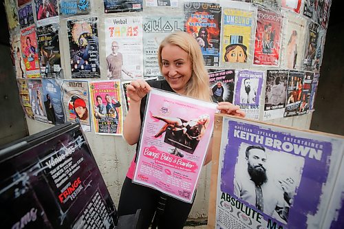 JOHN WOODS / FREE PRESS
Joanna Rannelli, writer and performer of the Fringe play Bangs, Bobs, &amp; Banter - Confessions Of A Hairstylist, is photographed with Fringe posters on Market St Winnipeg Monday, July 22, 2024. 

Reporter: ben