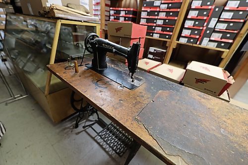 A Singer leather sewing machine, once used by Alex Mehos, sits at The Shoe Repair Store last Thursday. The machine is more than 100 years old. (Abiola Odutola/The Brandon Sun)