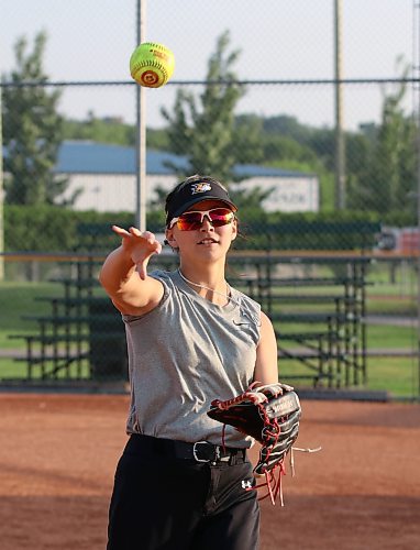 Joee McKay, 13, pitches and plays first and third base for the under-13 Brandon Heat, which hosts AA provincials this weekend. She's looking forward to being able to play in Brandon at the Ashley Neufeld Softball Complex.(Perry Bergson/The Brandon Sun)
 