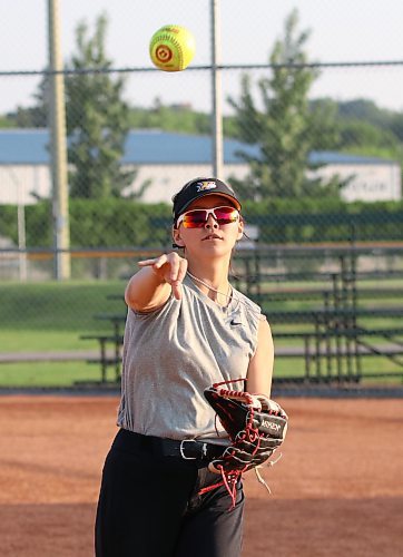 Joee McKay, 13, pitches and plays first and third base for the under-13 Brandon Heat, which hosts AA provincials this weekend. She's looking forward to being able to play in Brandon at the Ashley Neufeld Softball Complex.(Perry Bergson/The Brandon Sun)
 