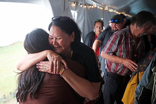 24072024
Assembly of Manitoba Chiefs Grand Chief Cathy Merrick hugs supporters after winning re-election to a second term as Grand Chief at the AMC 36th Annual General Assembly on Waywayseecappo First Nation Lands bordering Highway 10 just north of Brandon on Wednesday. (Tim Smith/The Brandon Sun)