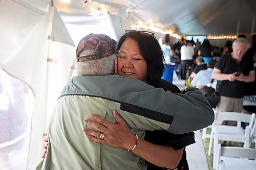 24072024
Assembly of Manitoba Chiefs Grand Chief Cathy Merrick hugs supporters after winning re-election to a second term as Grand Chief at the AMC 36th Annual General Assembly on Waywayseecappo First Nation Lands bordering Highway 10 just north of Brandon on Wednesday. (Tim Smith/The Brandon Sun)