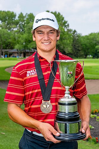 NIC ADAM / FREE PRESS
Braxton Kuntz, of Breezy Bend Country Club, pictured with his trophy after winning the Manitoba men's amateur championship at Rossmere Golf &amp; Country Club Wednesday.
240724 - Wednesday, July 24, 2024.

Reporter: Mike McIntyre