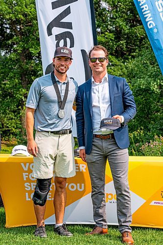 NIC ADAM / FREE PRESS
Drew Jones (left), of Shilo Country Club, pictured with Golf MB board member Justin Price after the Manitoba men's amateur championship at Rossmere Golf &amp; Country Club Wednesday.
240724 - Wednesday, July 24, 2024.

Reporter: Mike McIntyre