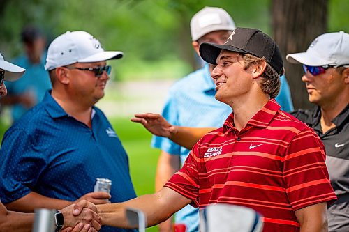 NIC ADAM / FREE PRESS
Braxton Kuntz, of Breezy Bend Country Club, shakes hands with viewers after winning the Manitoba men's amateur championship at Rossmere Golf &amp; Country Club Wednesday.
240724 - Wednesday, July 24, 2024.

Reporter: Mike McIntyre