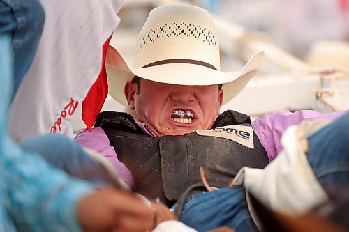 Spencer Parker prepares for the chute to open while competing in the bareback riding event. (Tim Smith/The Brandon Sun)