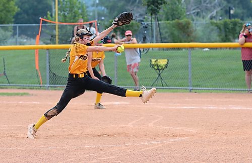 Under-13 Westman Heat pitcher Bryelle Simard begins her motion to the plate during their game in Softball Manitoba's U13 AA provincials at Ashley Neufeld Softball Complex on Friday. The Heat won 7-5. (Perry Bergson/The Brandon Sun)
July 26, 2024