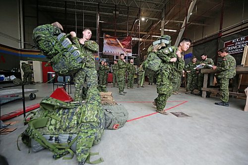 A full battery of soldiers with the 2nd Battalion, Princess Patricia's Canadian Light Infantry at CFB Shilo ready their packs for the journey west on Friday morning, following their orders of deployment to Alberta, where wildfires have laid waste to the community of Jasper. (Matt Goerzen/The Brandon Sun)