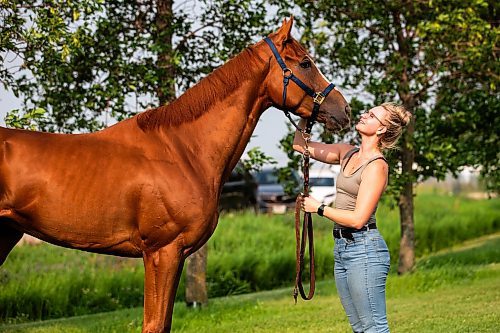 MIKAELA MACKENZIE / FREE PRESS

Groom Katie Morris with Manitoba Derby contender No Show No Call at the Assiniboia Downs on Friday, July 26, 2024. 

For George story.