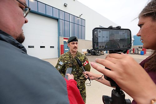 Major Devon Kruk of the 2nd Battalion Princess Patricia's Canadian Light Infantry speaks with reporters outside the 2PPCLI headquarters at CFB Shilo, moments before leaving by bus to Alberta on Friday morning. A company of some 75 soldiers from 2PPCLI have been deployed to Alberta to help battle the raging wildfire situation that has already destroyed nearly half of the town of Jasper this week. (Matt Goerzen/The Brandon Sun)