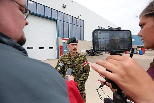 Major Devon Kruk of the 2nd Battalion Princess Patricia's Canadian Light Infantry speaks with reporters outside the 2PPCLI headquarters at CFB Shilo, moments before leaving by bus to Alberta on Friday morning. A company of some 75 soldiers from 2PPCLI have been deployed to Alberta to help battle the raging wildfire situation that has already destroyed nearly half of the town of Jasper this week. (Matt Goerzen/The Brandon Sun)