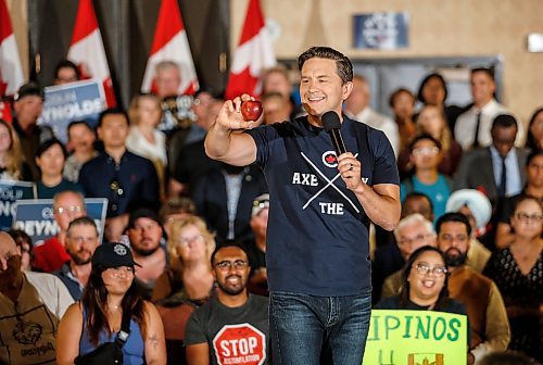 JOHN WOODS / FREE PRESS
Pierre Poilievre, leader of the federal PC party, speaks at an Axe The Tax rally at the Club Regent Casino hotel Sunday, July 28, 2024. 

Reporter: aaron