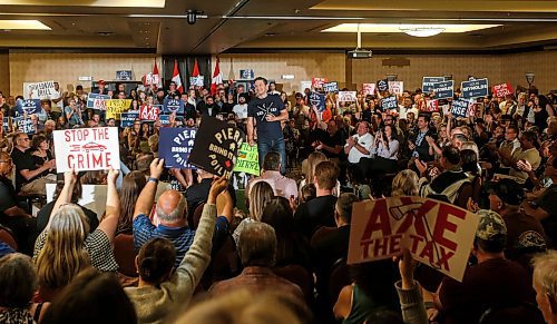 JOHN WOODS / FREE PRESS
Pierre Poilievre, leader of the federal PC party, speaks at an Axe The Tax rally at the Club Regent Casino hotel Sunday, July 28, 2024. 

Reporter: aaron