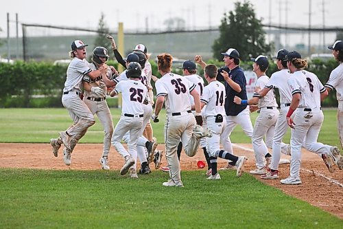 Mike Sudoma/Free Press
The Elmwood Giants storm the field after beating out Winnipeg South at the AAA Baseball Manitoba Provincial Championships Sunday evening at Charleswood Place field
July 28, 2024
