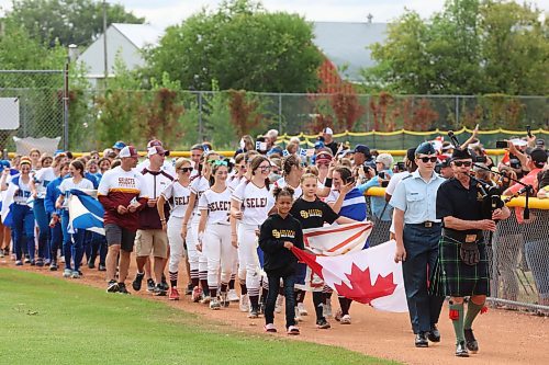 Teams from across Canada take part in the opening ceremonies of the U15 Girl's Canadian Fast Pitch Championships at the Ashley Neufeld Softball Complex in Brandon last August. The venue will be humming again this weekend with the inaugural under-13 girls western Canadian championship, with the boys also in action. (Tim Smith/The Brandon Sun)