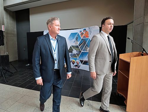 Ruth Bonneville / Free Press

Local - MHI 

Finance Minister Adrien Sala and 
Ben Graham, board chair, Manitoba Hydro, announce that Manitoba Hydro&#x2019;s commercial branch is resuming operations of its international energy consulting business at press conference at MB. Hydro HQ Monday. 


July 29th,  2024

