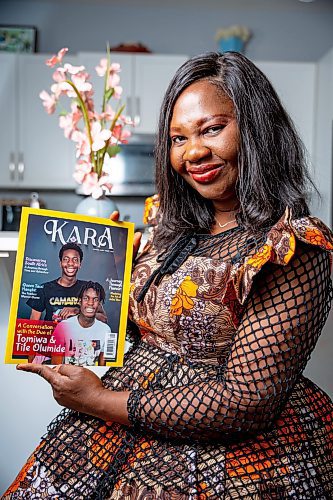 NIC ADAM / FREE PRESS
Kara Magazine&#x2019;s Editor-in-Chief Abiodun Adetu, pictured in her home Tuesday, emphasized the magazine's mission to educate young African Canadians about their roots, covering a wide range of topics from food and history to fashion and tourism.
240730 - Tuesday, July 30, 2024.

Reporter: Thandi