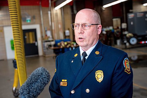 NIC ADAM / FREE PRESS
WFPS Deputy Chief Scott Wilkinson, pictured at Station 1, speaks to press about the increase of fires at vacant properties as fire crews have responded to 114 fires at vacant properties as of June 30.
240730 - Tuesday, July 30, 2024.

Reporter: Nicole