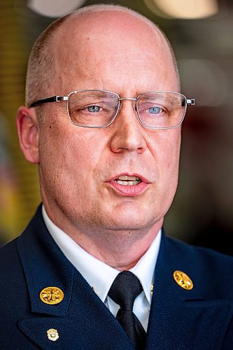 NIC ADAM / FREE PRESS
WFPS Deputy Chief Scott Wilkinson, pictured at Station 1, speaks to press about the increase of fires at vacant properties as fire crews have responded to 114 fires at vacant properties as of June 30.
240730 - Tuesday, July 30, 2024.

Reporter: Nicole