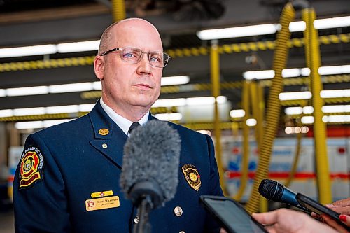 NIC ADAM / FREE PRESS
WFPS Deputy Chief Scott Wilkinson, pictured at Station 1, speaks to press about the increase of fires at vacant properties as fire crews have responded to 114 fires at vacant properties as of June 30.
240730 - Tuesday, July 30, 2024.

Reporter: Nicole