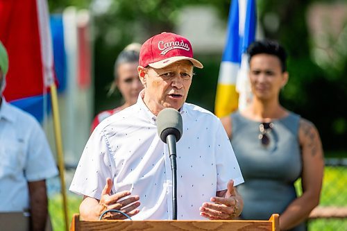 MIKAELA MACKENZIE / FREE PRESS

	
Kevin Lamoureux, MP for Winnipeg North, speaks at the groundbreaking of a new basketball court and playground at Northwood Community Centre on Wednesday, July 31, 2024. 

For Jura story.