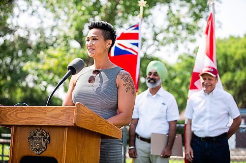 MIKAELA MACKENZIE / FREE PRESS

	
Vivian Santos, chairperson of the Standing Policy Committee on Community Services, speaks at the groundbreaking of a new basketball court and playground at Northwood Community Centre on Wednesday, July 31, 2024. 

For Jura story.