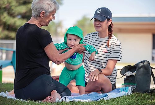 Ruth Bonneville / Free Press

Weather Standup - prepping for the pool 

Little Charlie Moeller, who will be turning 10 months next week, is all smiles as his mom, Kathleen Coutts and Nannie (grandmother) - Catherine Dunn, put his cool bathing suit and hat on him at Sir John Franklin wading pool Wednesday. 

July 31st,  2024

